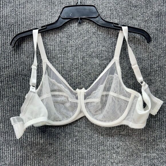 Wacoal Retro Chic Underwire Unlined Bra 40C White Lace Mesh Full Figure 855186 - Picture 5 of 9